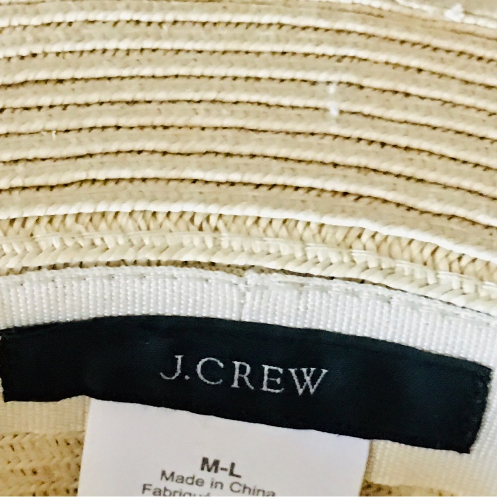 J Crew straw sun hat tan blue boho beach preppy summer bohemian - Picture 3 of 7
